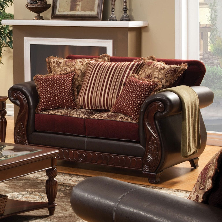 Franklin Burgundy/Espresso Loveseat by Furniture of America at Eve Furniture
