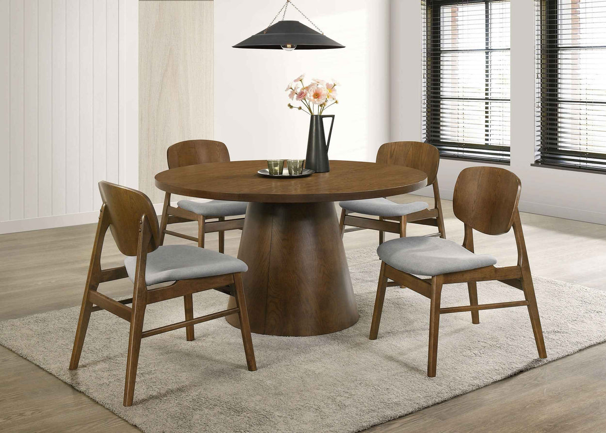 Franklin Dark Brown 54-inch Round Wood Pedestal Base Dining Table by Coaster at Eve Furniture