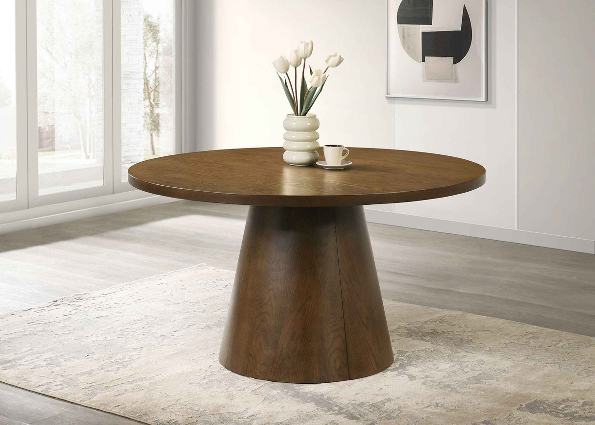 Franklin Dark Brown 54-inch Round Wood Pedestal Base Dining Table by Coaster at Eve Furniture