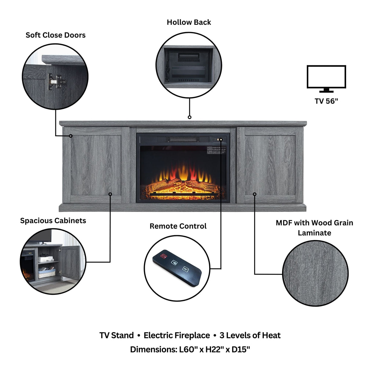 Franklin Fireplace in Grey by Manhattan Comfort at Eve Furniture