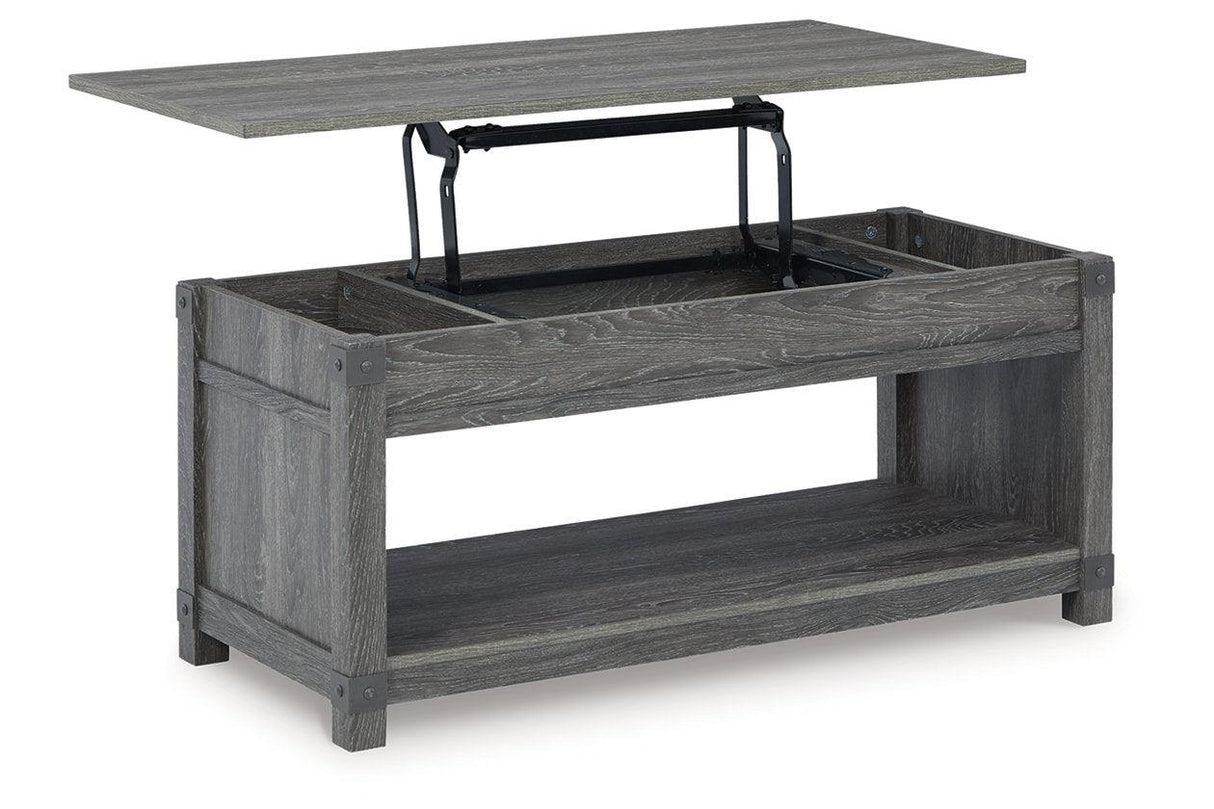 Freedan Grayish Brown Lift-top Coffee Table, 2 End Tables and Console by Ashley at Eve Furniture