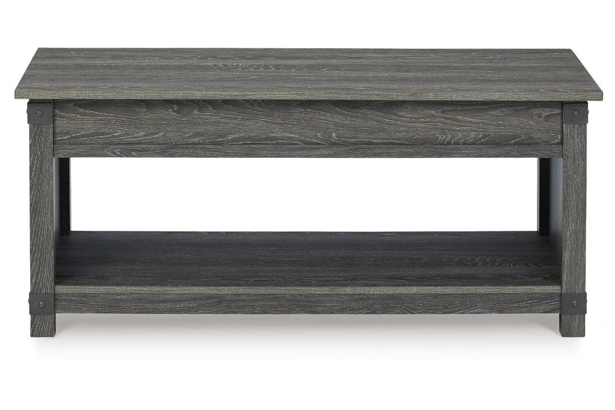 Freedan Grayish Brown Lift-top Coffee Table, 2 End Tables and Console by Ashley at Eve Furniture