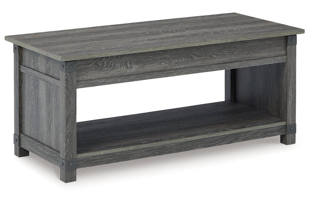 Freedan Grayish Brown Lift-top Coffee Table, 2 End Tables and Console by Ashley at Eve Furniture