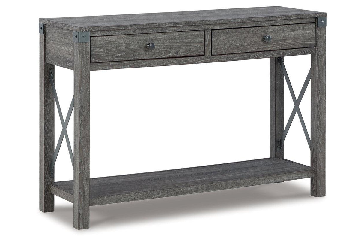 Freedan Grayish Brown Lift-top Coffee Table, 2 End Tables and Console by Ashley at Eve Furniture