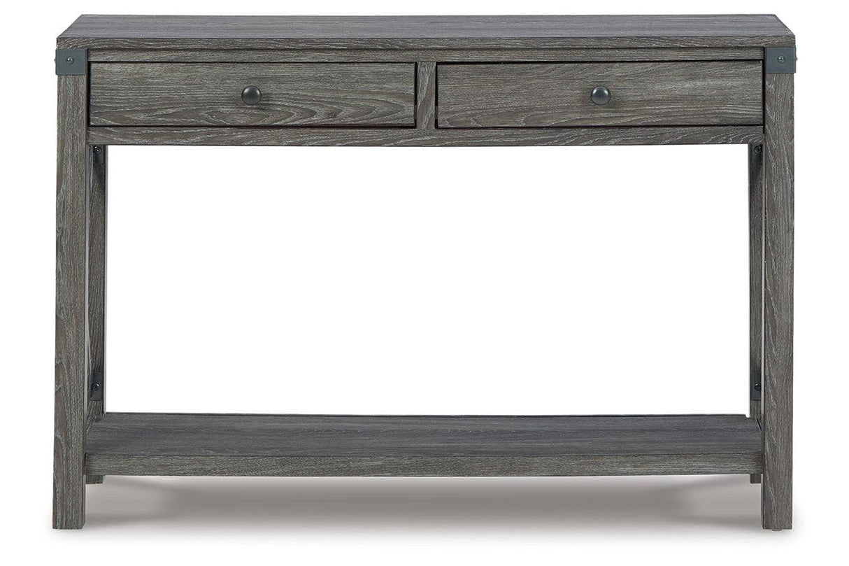 Freedan Grayish Brown Lift-top Coffee Table, 2 End Tables and Console by Ashley at Eve Furniture