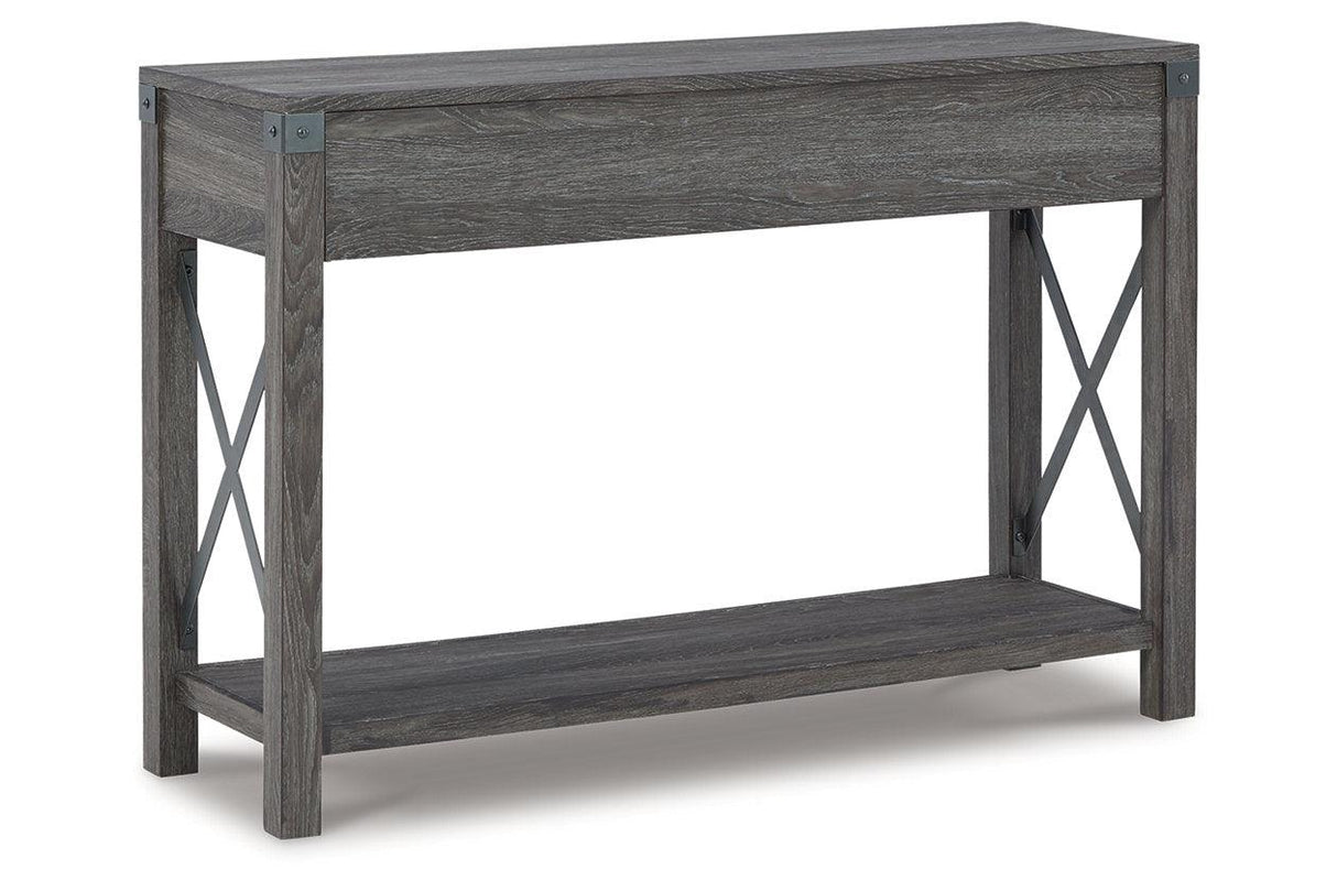Freedan Grayish Brown Lift-top Coffee Table, 2 End Tables and Console by Ashley at Eve Furniture