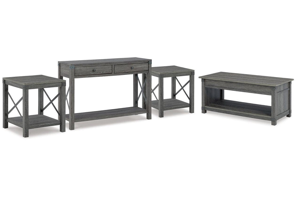 Freedan Grayish Brown Lift-top Coffee Table, 2 End Tables and Console by Ashley at Eve Furniture