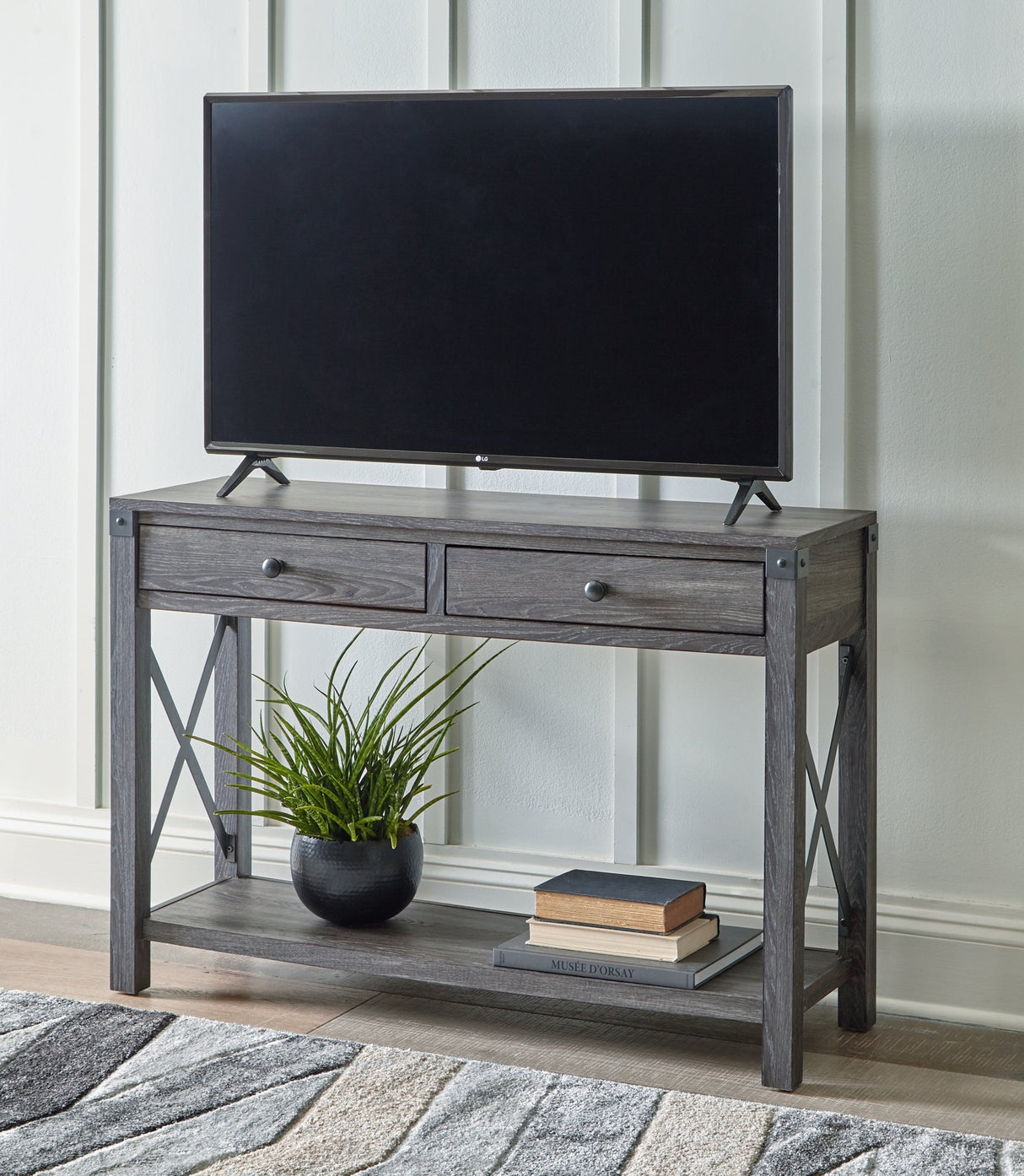 Freedan Grayish Brown Sofa/Console Table by Ashley at Eve Furniture