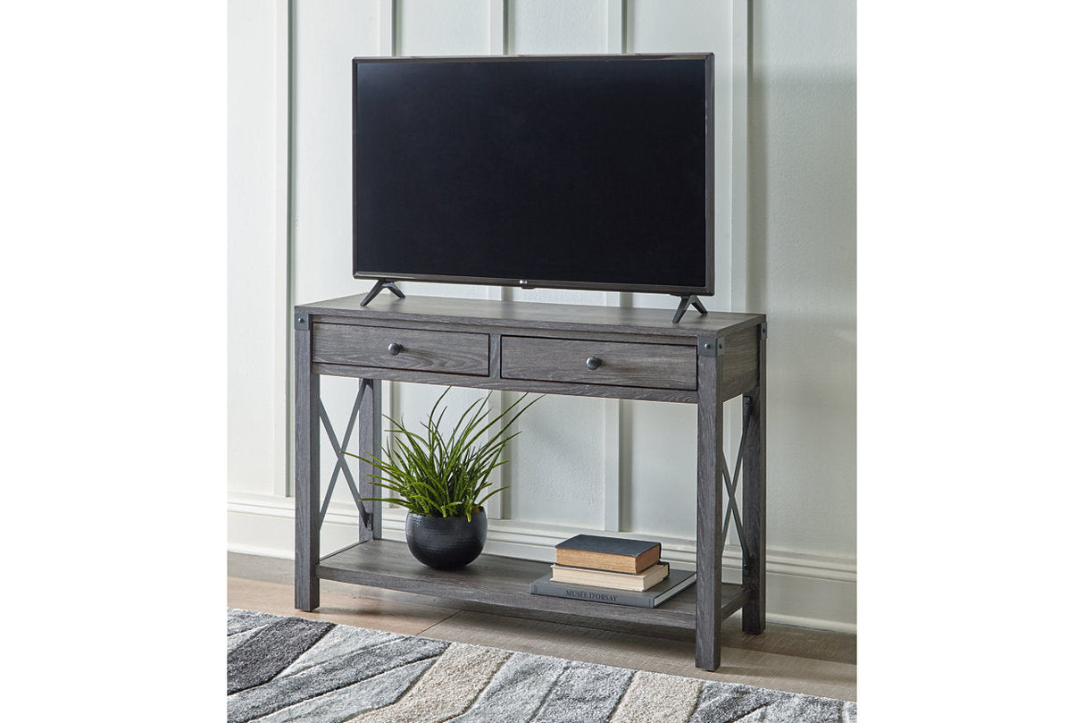 Freedan Grayish Brown Sofa/Console Table by Ashley at Eve Furniture