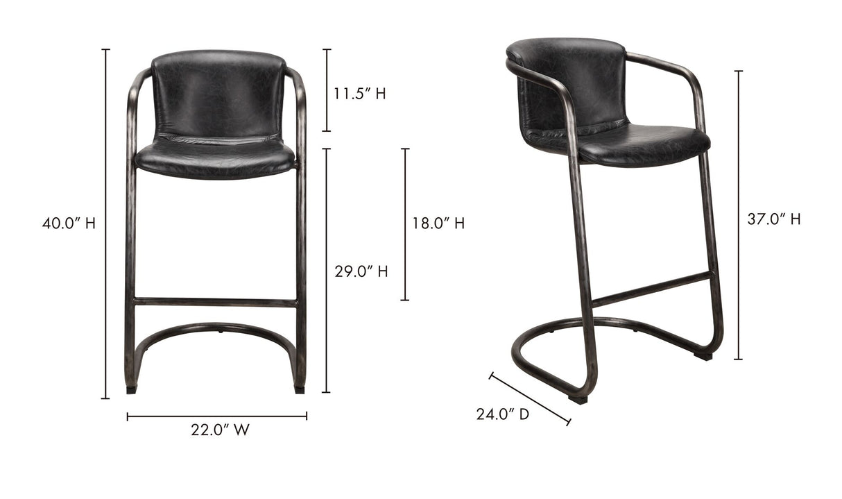 Freeman Barstool Onyx Black Leather - Set of Two by Moe's Home at Eve Furniture