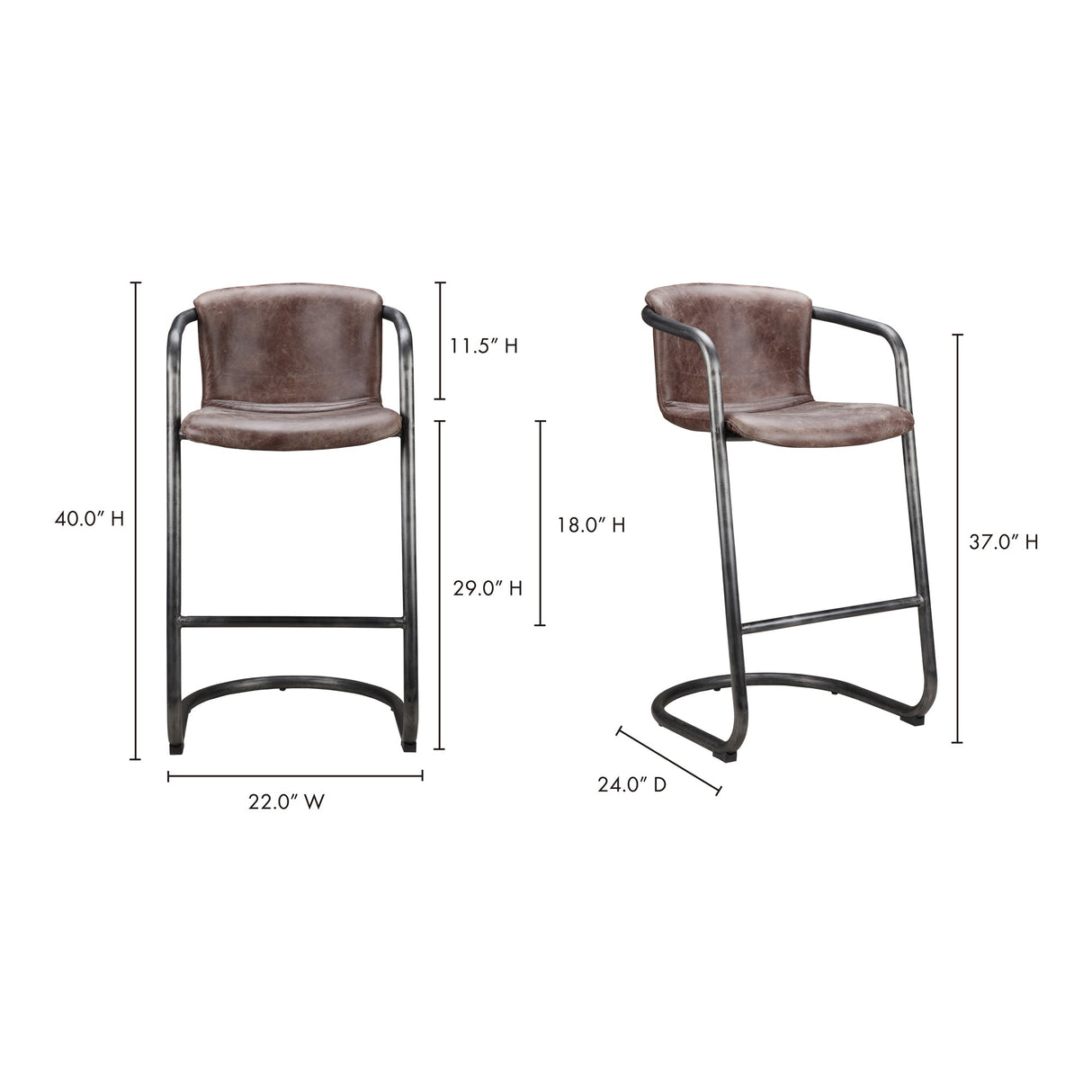 Freeman Brown Leather Barstool (Set of 2) by Moe's Home at Eve Furniture