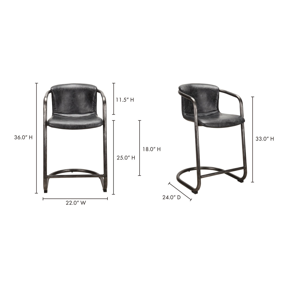 Freeman Onyx Black Leather Counter Stool (Set of 2) by MOES at Eve Furniture