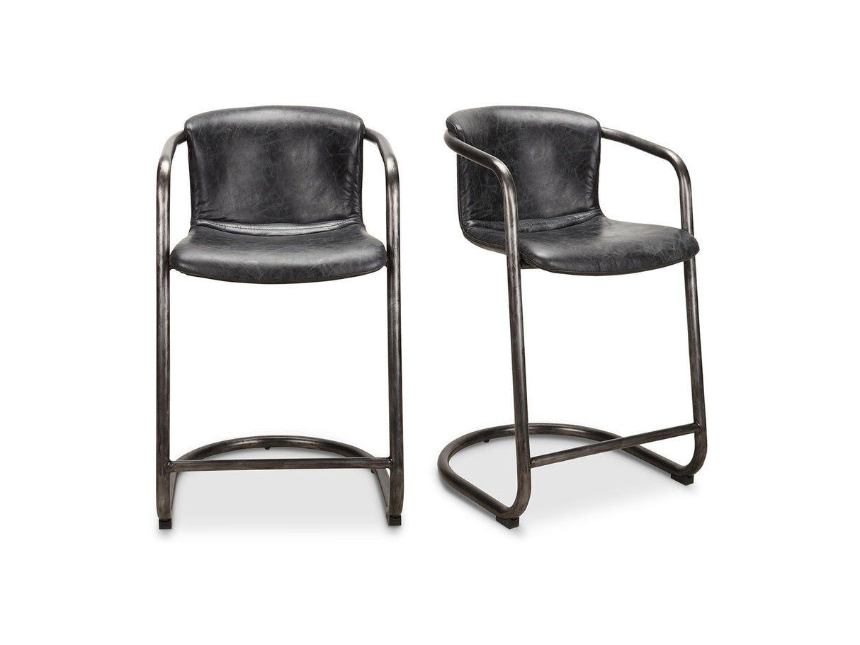 Freeman Onyx Black Leather Counter Stool (Set of 2) by MOES at Eve Furniture