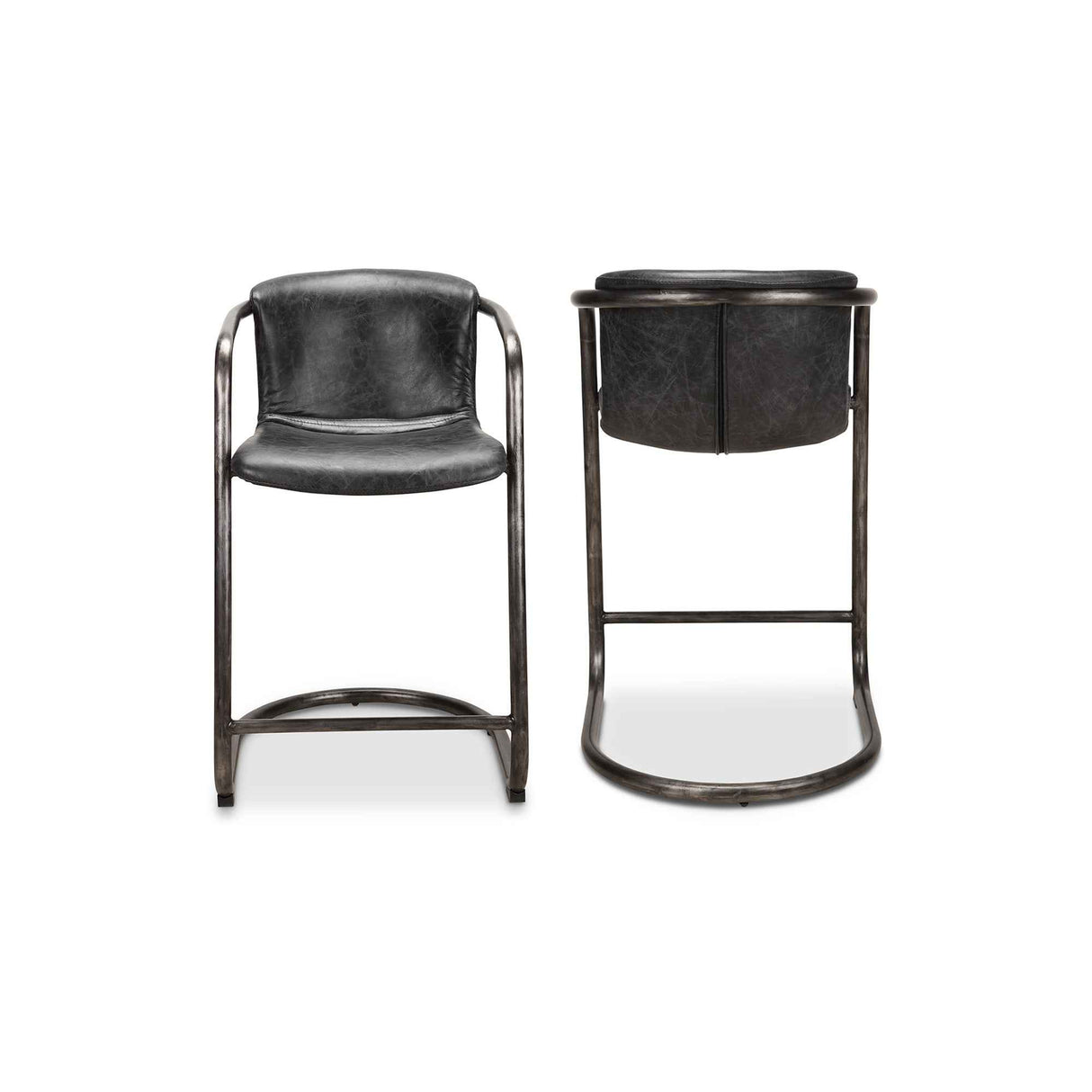 Freeman Onyx Black Leather Counter Stool (Set of 2) by Moe's Home at Eve Furniture