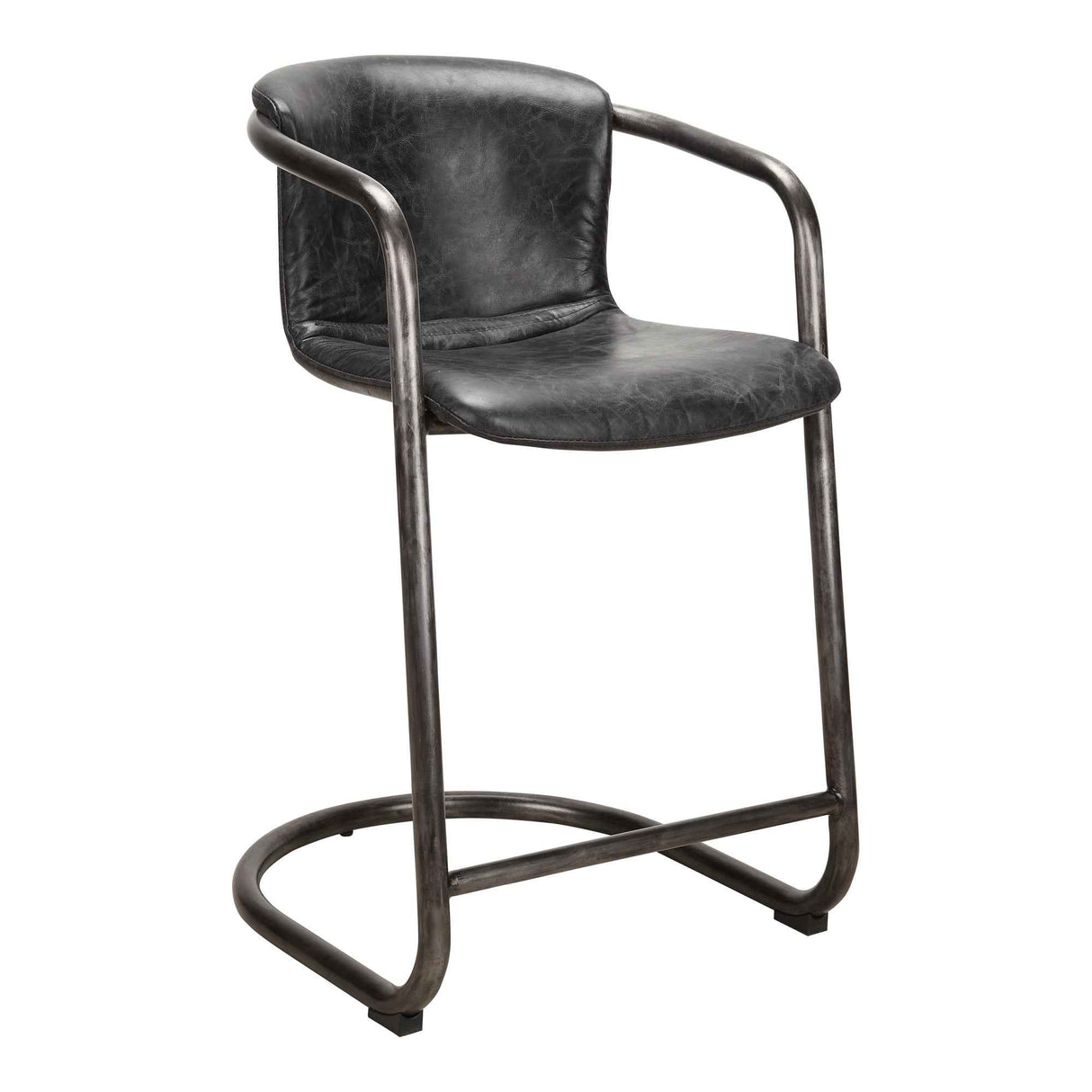 Freeman Onyx Black Leather Counter Stool (Set of 2) by Moe's Home at Eve Furniture