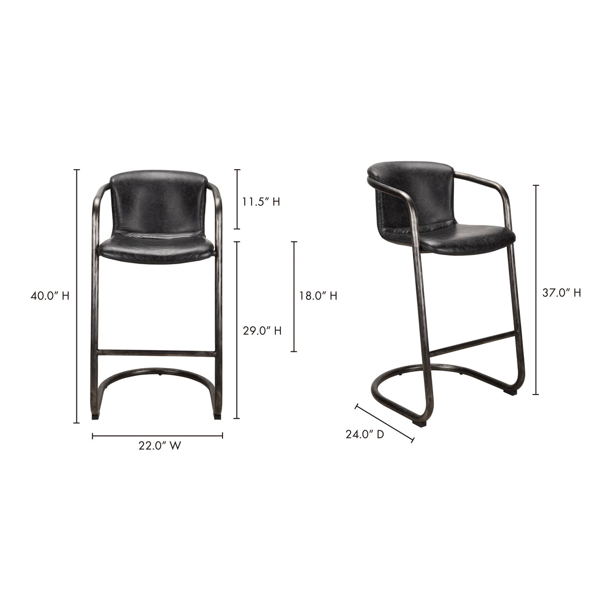 Freeman Two Barstool Onyx Black Leather Set Of by Moe's Home at Eve Furniture