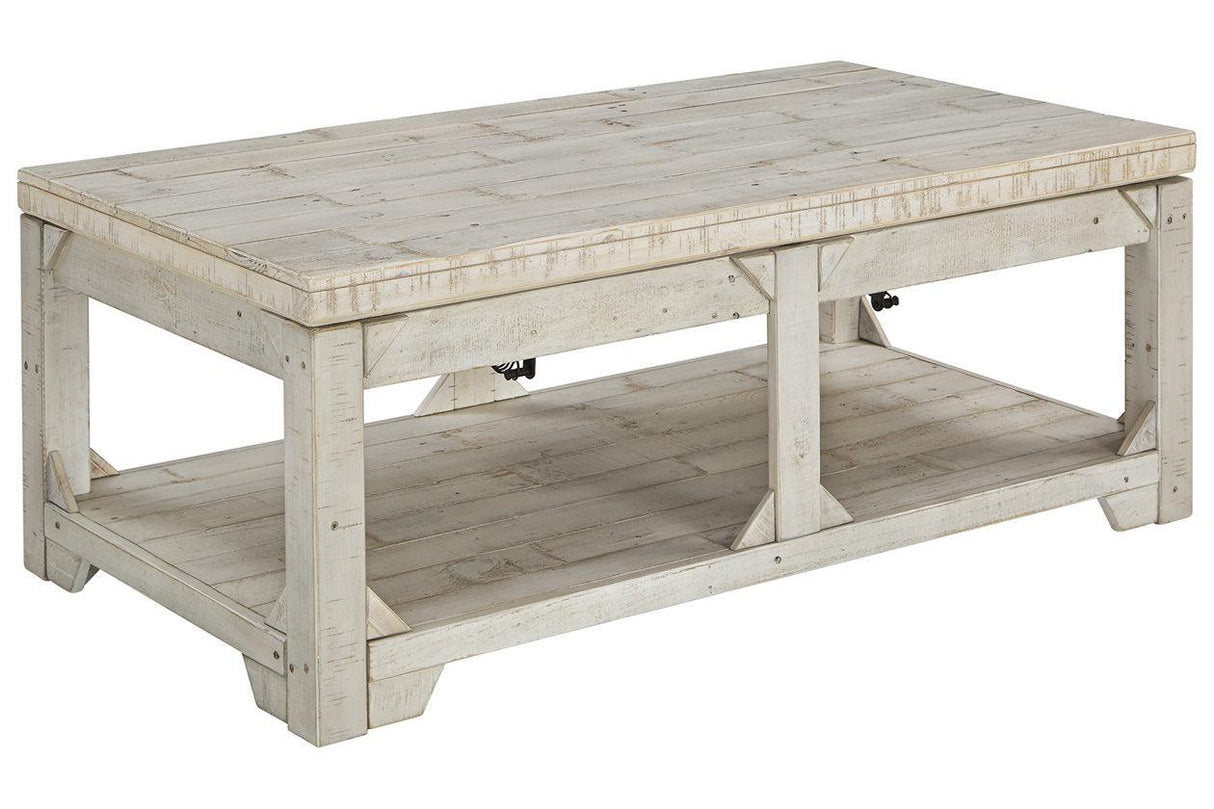 Fregine Whitewash Coffee Table with Lift Top by Ashley at Eve Furniture