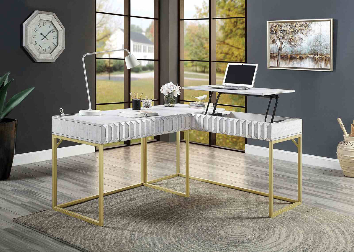 Freiburg Antique White Corner Desk by Furniture of America at Eve Furniture
