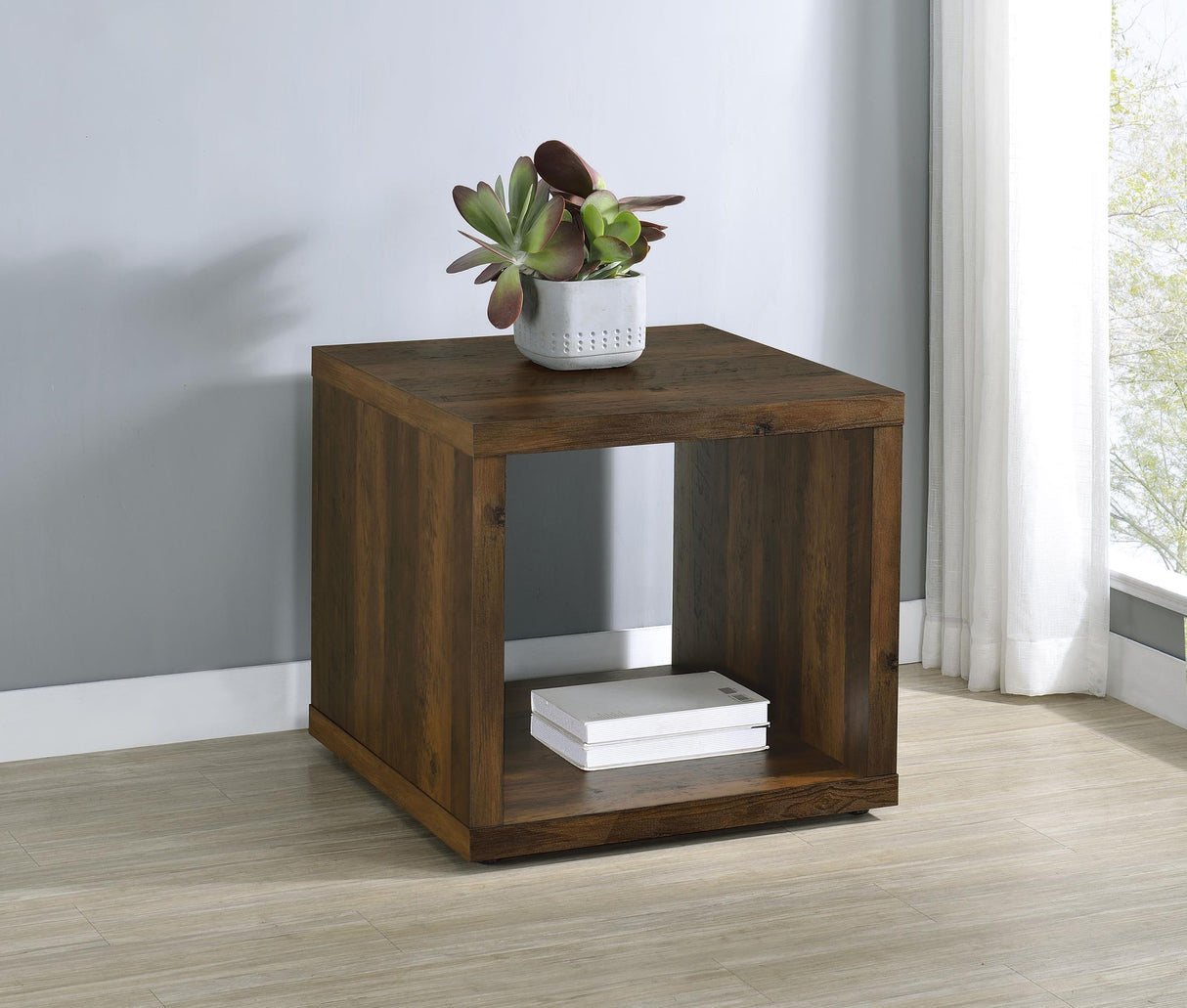 Frisco Dark Pine Square Engineered Wood Side End Table by Coaster at Eve Furniture