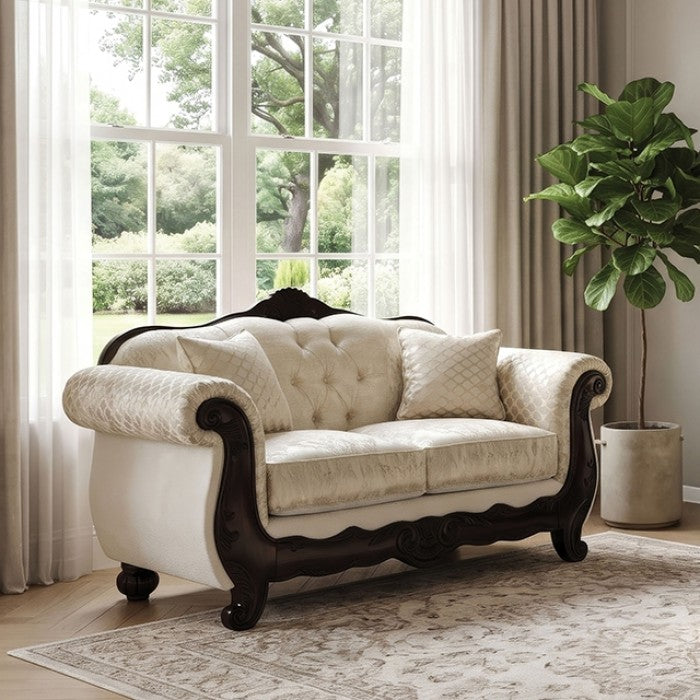 Frisina Beige/Dark Cherry 2-Piece Living Room Set by Furniture of America at Eve Furniture
