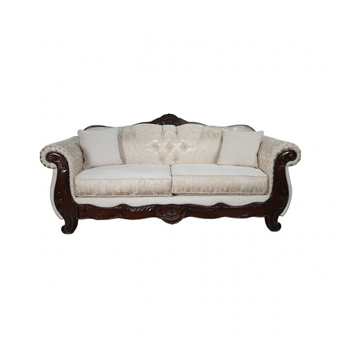 Frisina Beige/Dark Cherry Sofa by Furniture of America at Eve Furniture