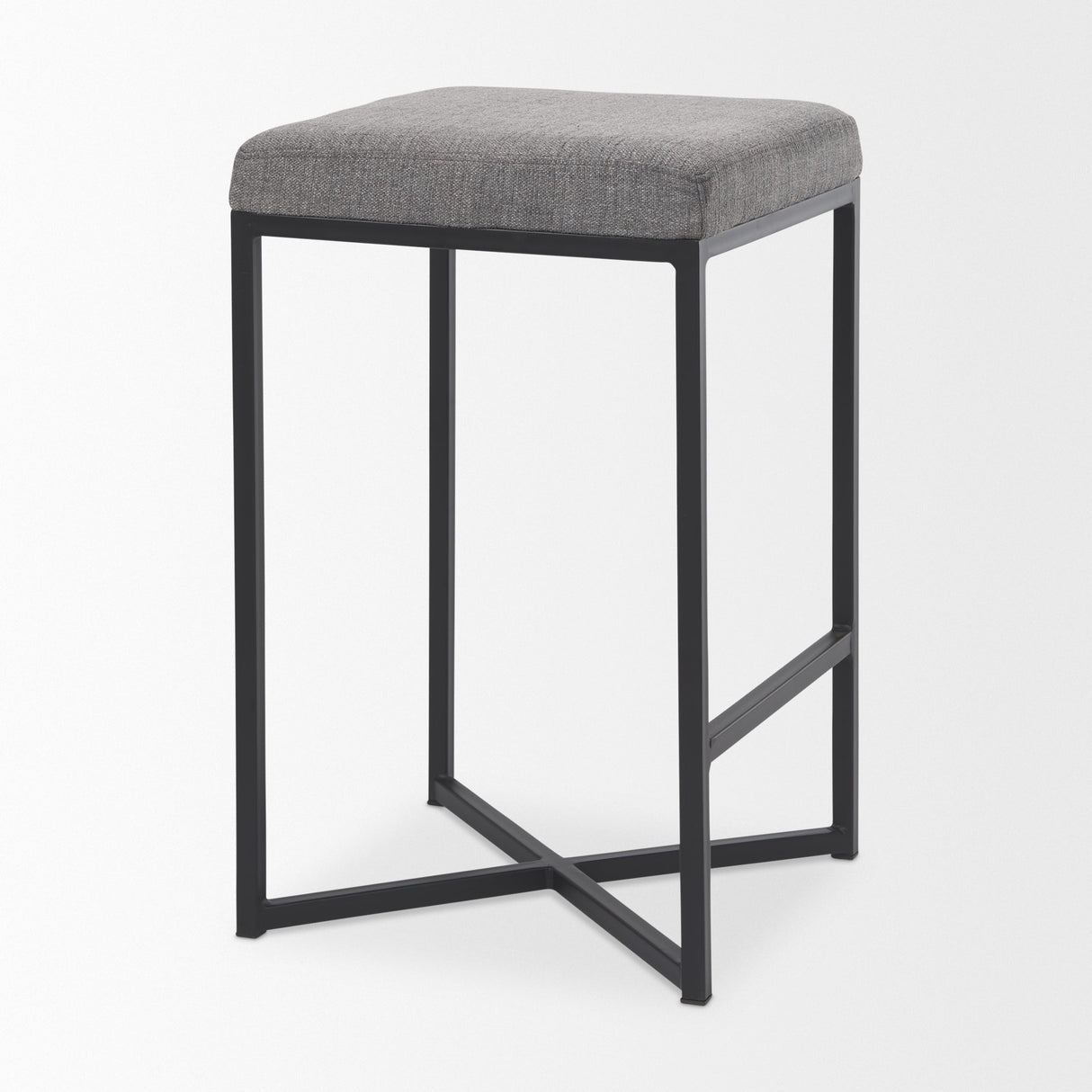 Frodo 26.4H Gray Fabric Seat W/Black Iron Frame Counter Stool by Mercana at Eve Furniture