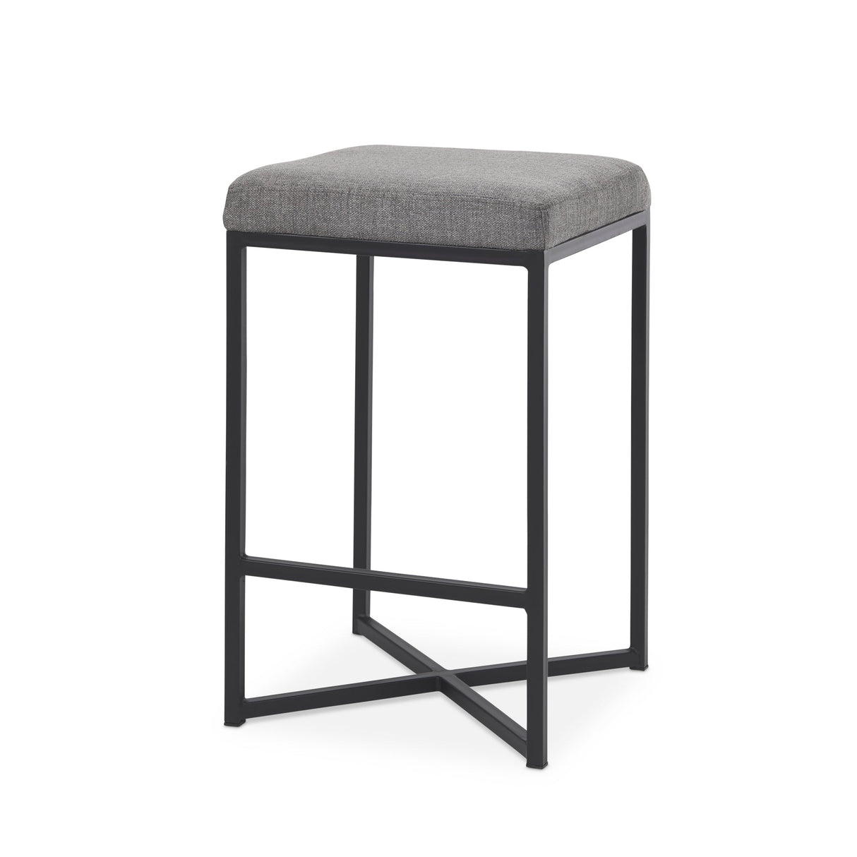 Frodo 26.4H Gray Fabric Seat W/Black Iron Frame Counter Stool by Mercana at Eve Furniture