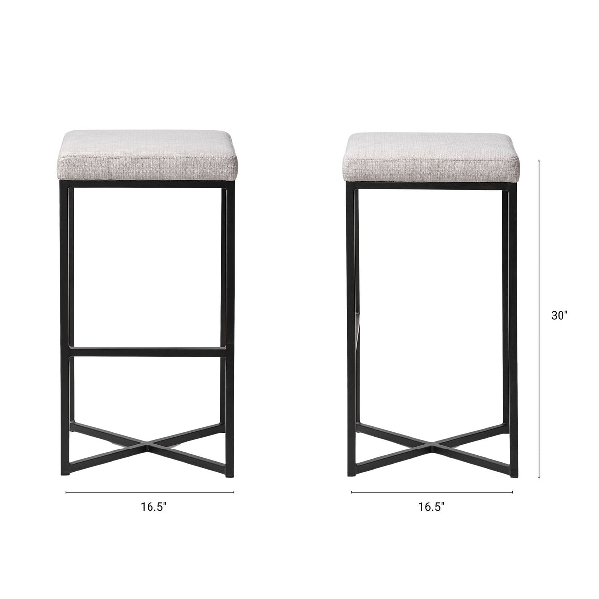Frodo 29.75H Seat Height White Fabric Seat Black Metal Base Stool by Mercana at Eve Furniture