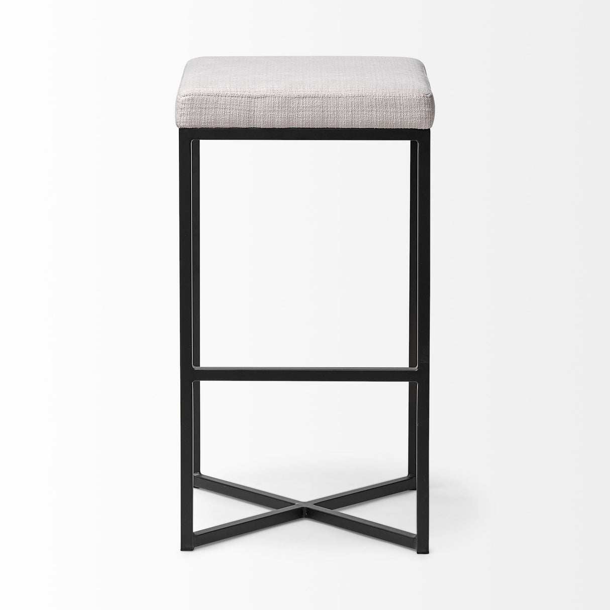 Frodo White Fabric Seat Black Metal Base Stool by Mercana at Eve Furniture