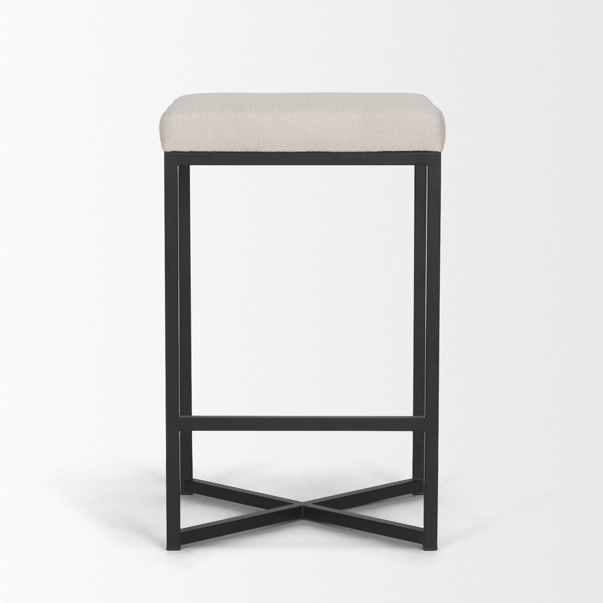 Frodo White Fabric Seat Black Metal Base Stool by Mercana at Eve Furniture