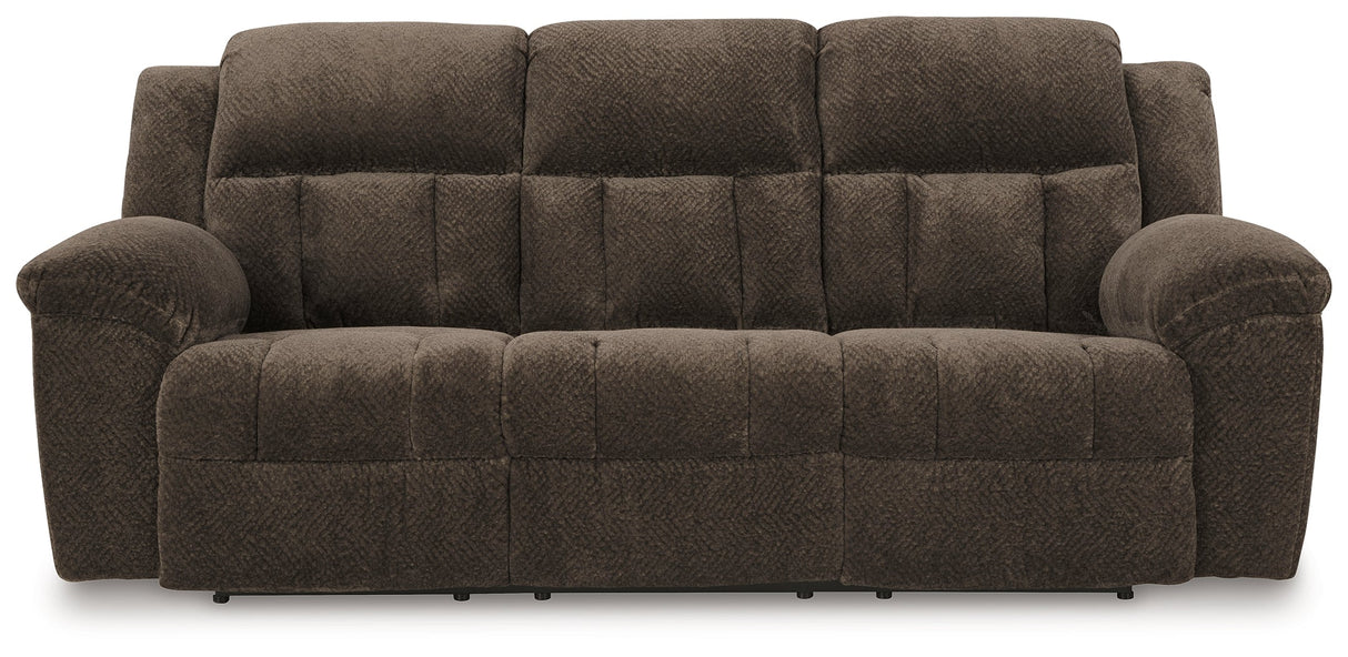 Frohn Chocolate Manual Reclining Sofa and Loveseat by Ashley at Eve Furniture