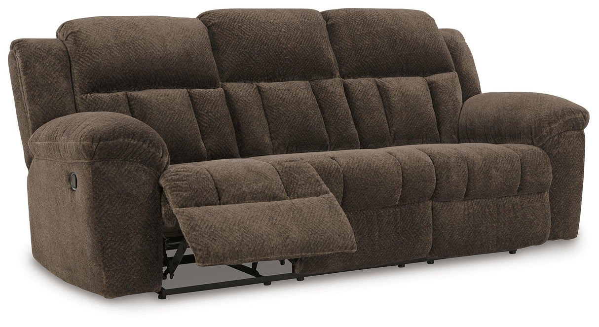 Frohn Chocolate Manual Reclining Sofa by Ashley at Eve Furniture
