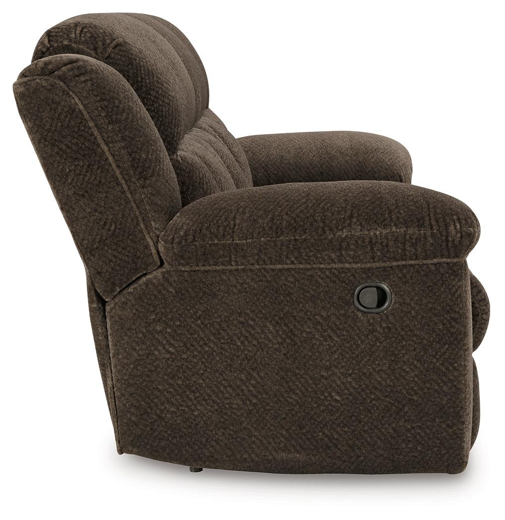 Frohn Chocolate Manual Reclining Sofa by Ashley at Eve Furniture