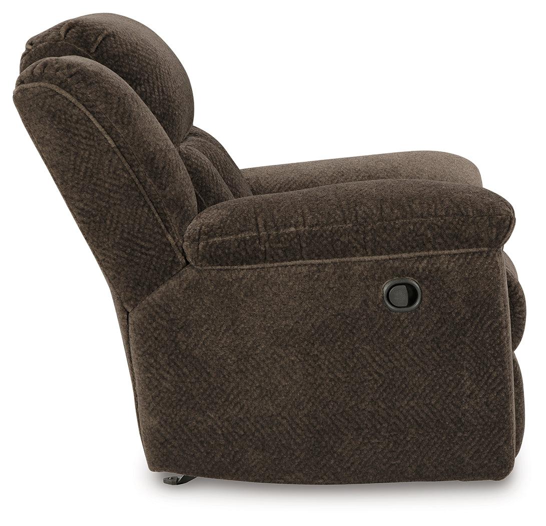 Frohn Chocolate Recliner by Ashley at Eve Furniture