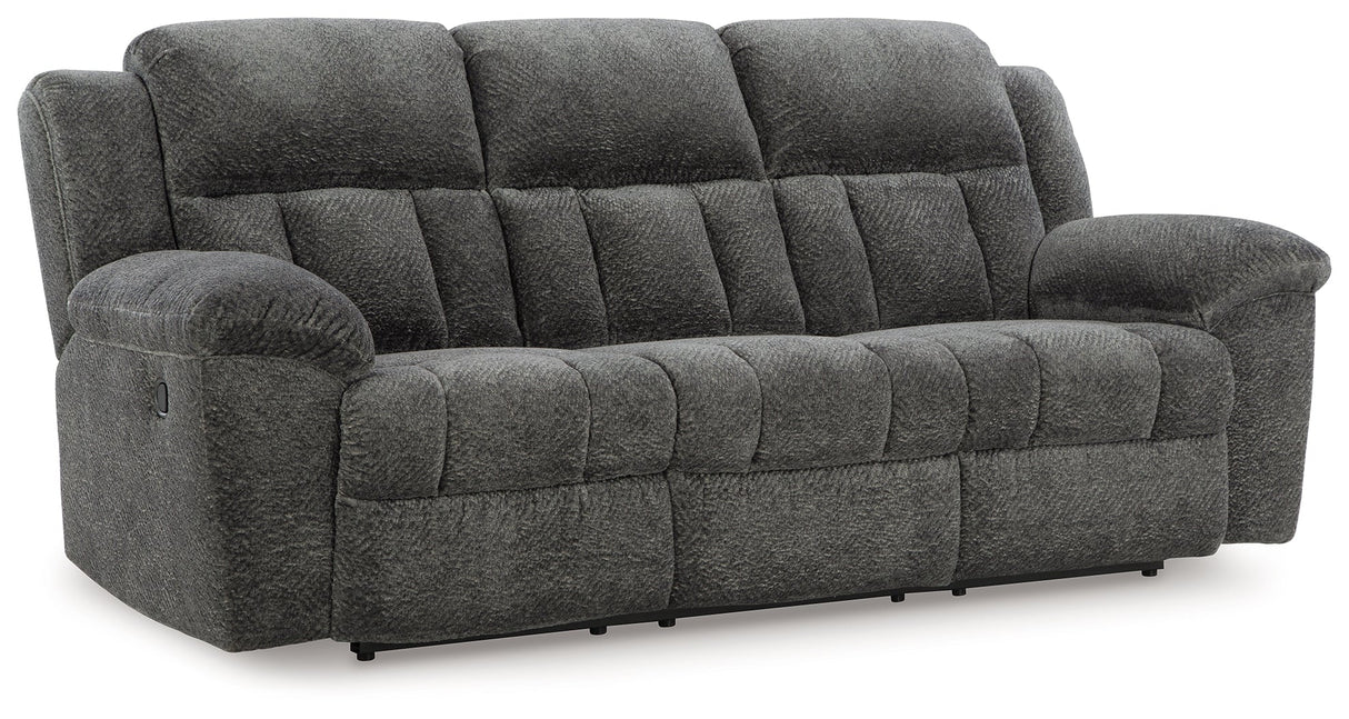 Frohn Graphite Manual Reclining Sofa and Loveseat by Ashley at Eve Furniture