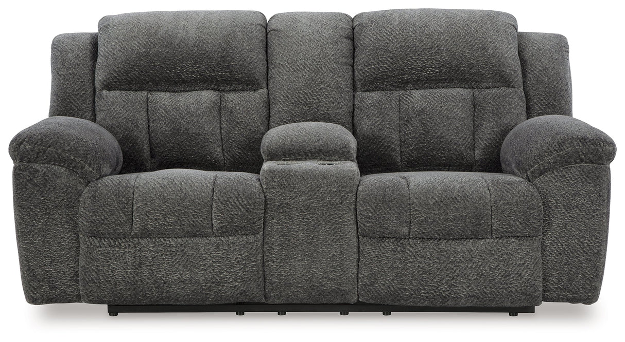 Frohn Graphite Manual Reclining Sofa and Loveseat by Ashley at Eve Furniture