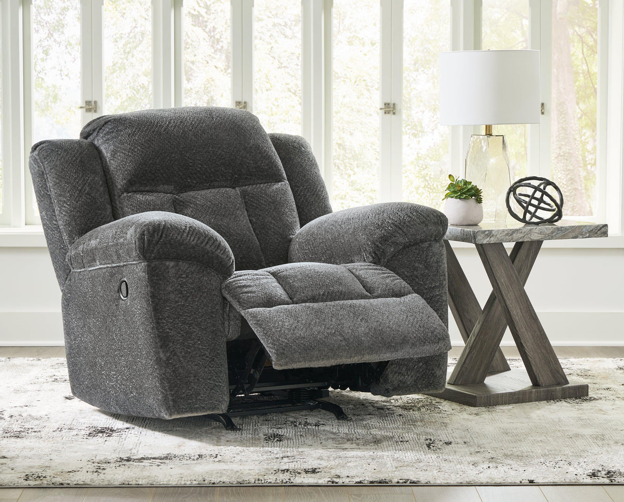 Frohn Graphite Recliner by Ashley at Eve Furniture