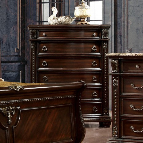 Fromberg Brown Cherry 5-Piece Queen Bedroom Set by Furniture of America at Eve Furniture