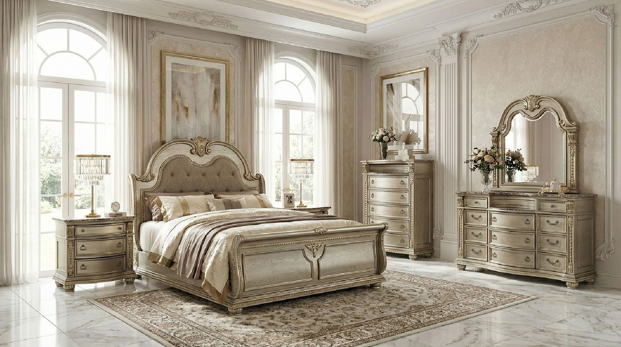 Fromberg Gold Champagne 4-Piece Queen Bedroom Set by Furniture of America at Eve Furniture