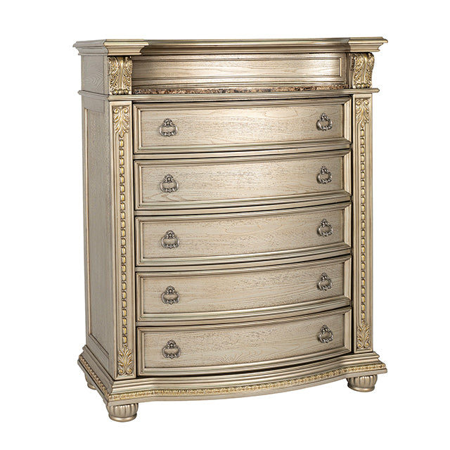 Fromberg Gold Champagne Chest w/Marble Insert by Furniture of America at Eve Furniture