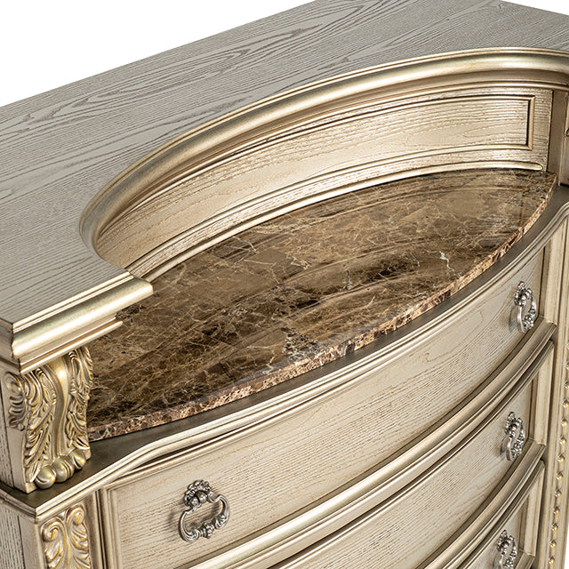 Fromberg Gold Champagne Chest w/Marble Insert by Furniture of America at Eve Furniture