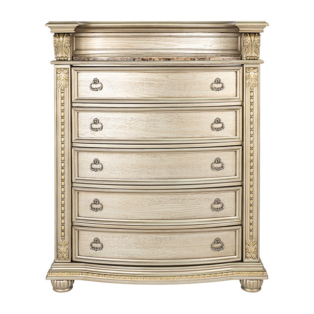Fromberg Gold Champagne Chest w/Marble Insert by Furniture of America at Eve Furniture
