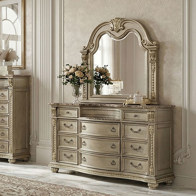 Fromberg Gold Champagne 5-Piece Queen Bedroom Set by Furniture of America at Eve Furniture
