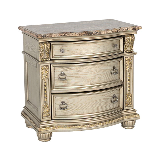 Fromberg Gold Champagne Nightstand w/ Marble Top by Furniture of America at Eve Furniture