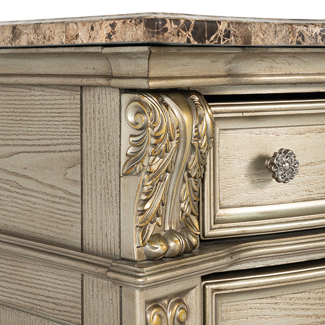 Fromberg Gold Champagne Nightstand w/ Marble Top by Furniture of America at Eve Furniture