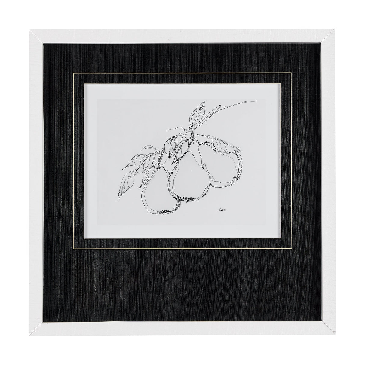 Fruit Sketch Pear by Mercana Studio a Hand Embellished Textured Framed Art Print Matted under Glass by Mercana at Eve Furniture