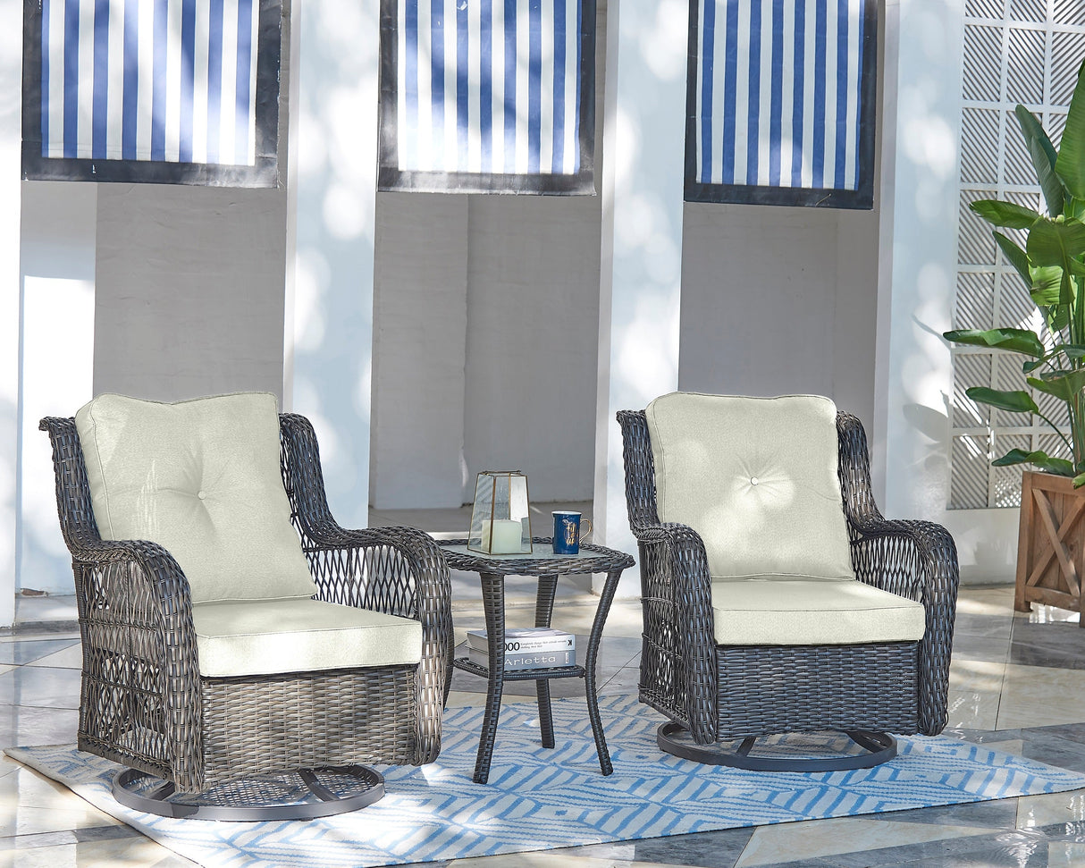 Fruttuo Patio 2-Person Seating Group with End Table with Cream Cushions by Manhattan Comfort at Eve Furniture