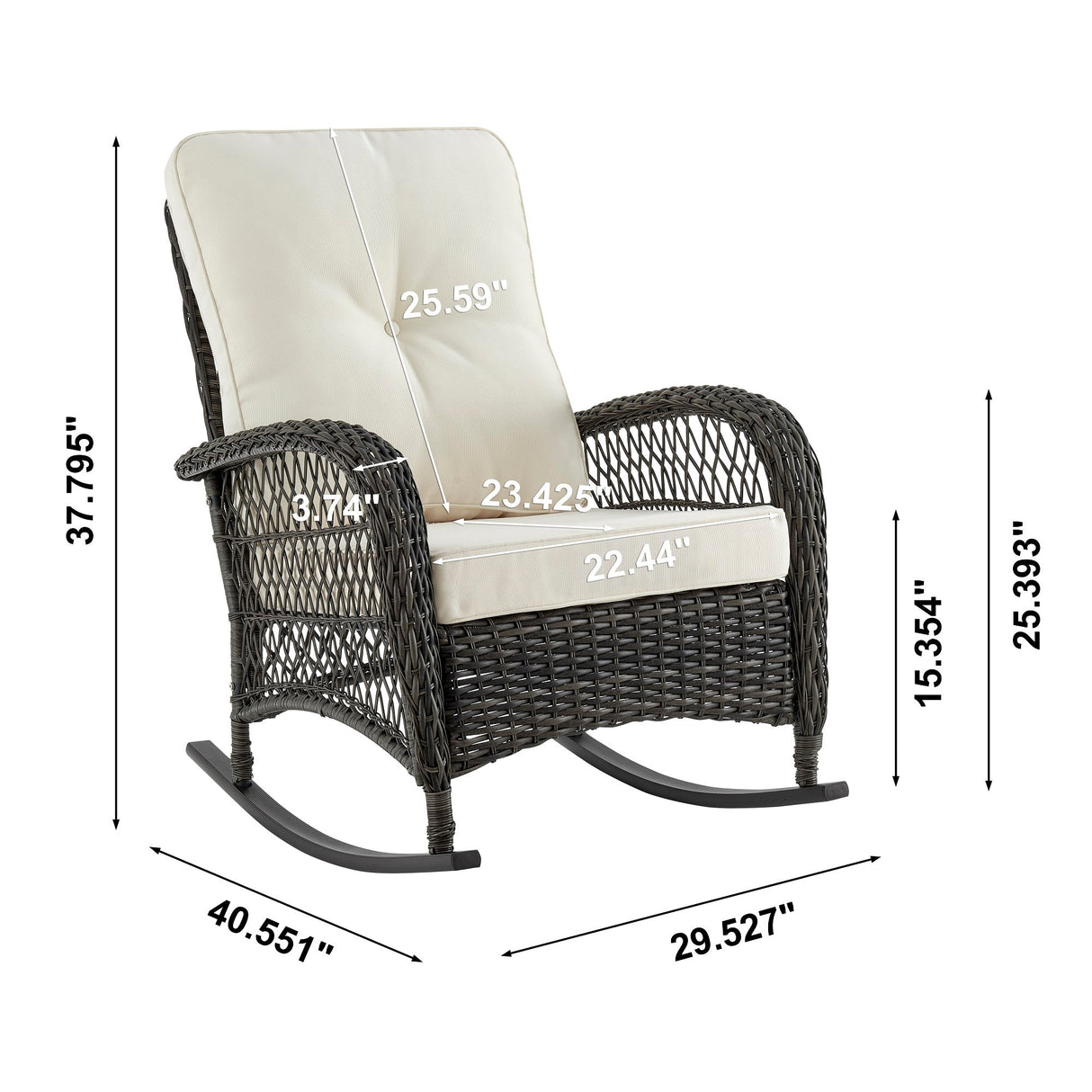 Fruttuo Patio Rocking Chair with Cream Cushions by Manhattan Comfort at Eve Furniture