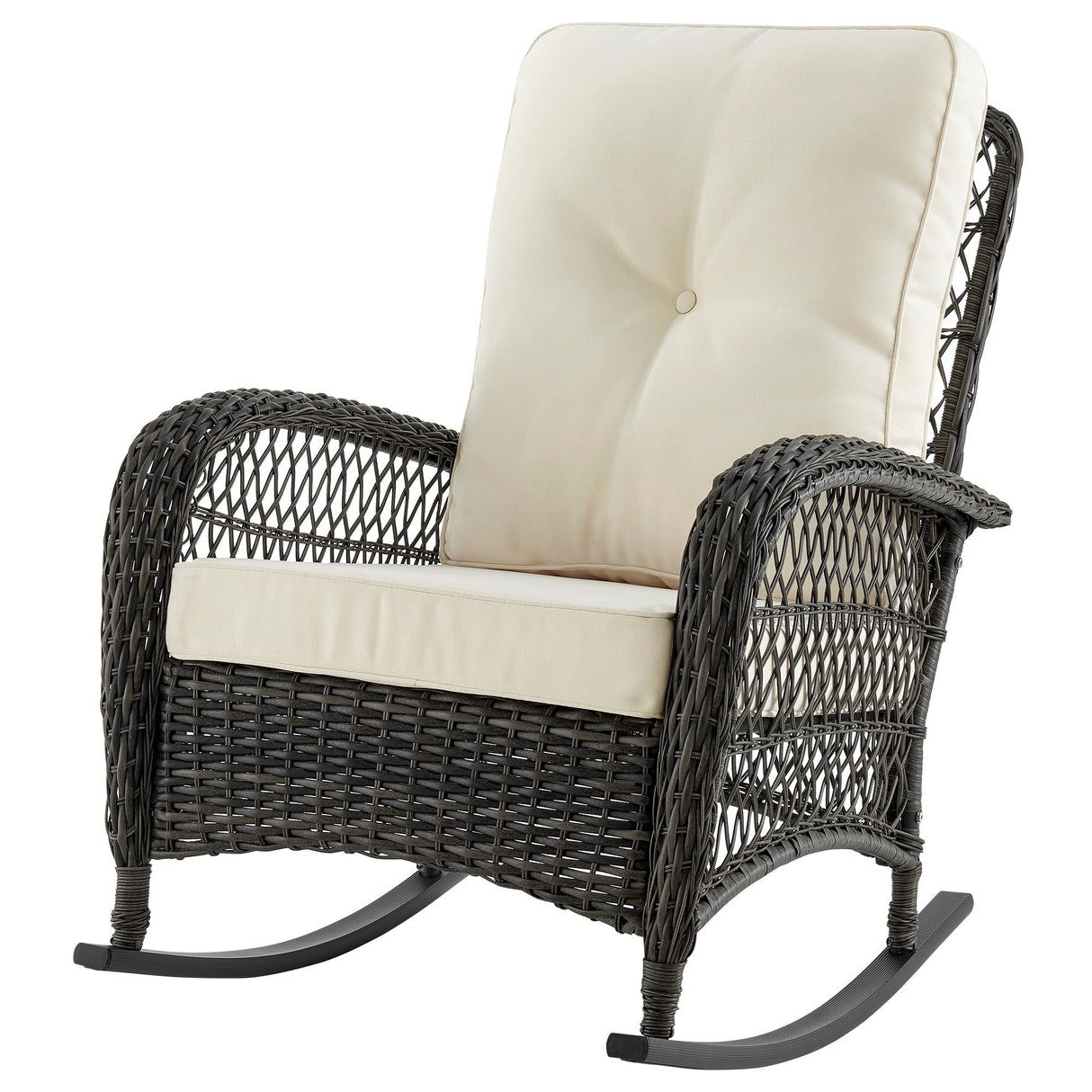 Fruttuo Patio Rocking Chair with Cream Cushions by Manhattan Comfort at Eve Furniture