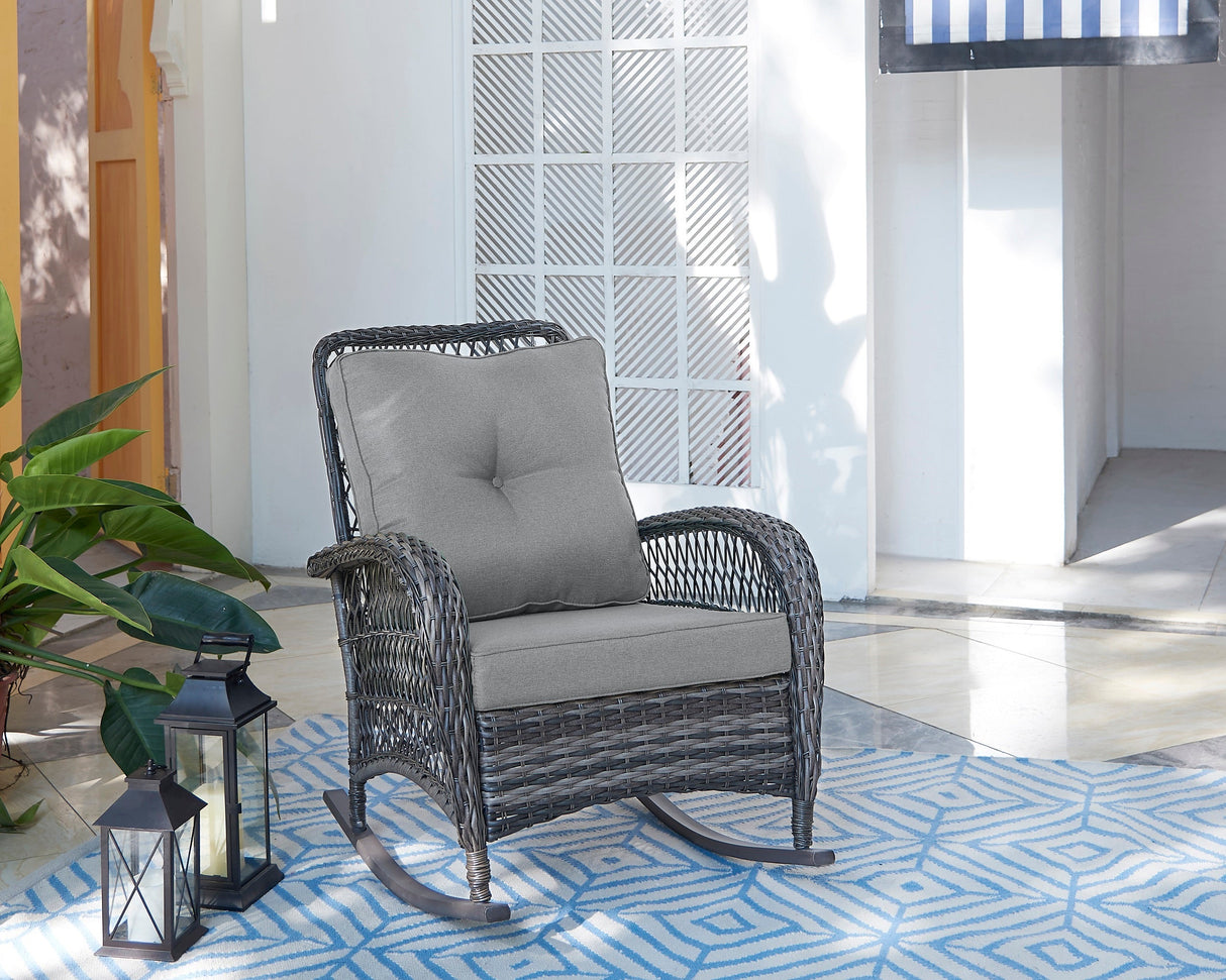 Fruttuo Patio Rocking Chair with Grey Cushions by Manhattan Comfort at Eve Furniture